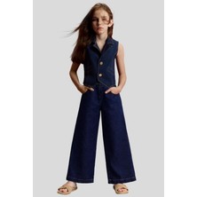 Nk Kids Kız 8-14 Yaş Gold Düğmeli Denim Yelek Lacivert