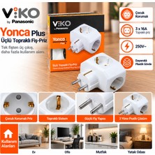 Viko Yonca Plus 3'lü Topraklı Fiş Priz Çocuk Korumalı Beyaz Priz Çoğaltıcı