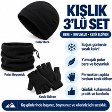 Moda Nokta Bere, Boyunluk ve Kesik Eldiveni “kışlık 3’lü Set Eldiven (Tiriko)