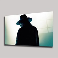 Steelartdec V For Vendetta Guy Fawkes Maskesi Cam Tablo – Gizemli Silüetli Yatay Duvar Dekoru