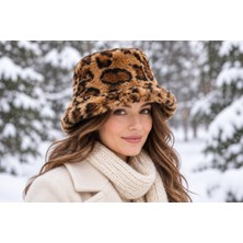 Moda Nokta Şapka Angora Leopar Desenli Kışlık