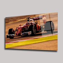 Steelartdec Kırmızı Ferrari F1 Yarış Arabası Cam Tablo – Pist Manzaralı Yatay Duvar Dekoru