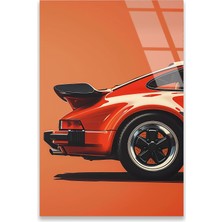 Steelartdec Kırmızı Porsche 911 Minimalist Illüstrasyon Cam Tablo