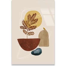 Steelartdec Saksı Bitki ve Kuş Minimalist Boho Cam Tablo