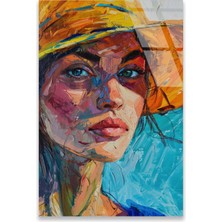 Steelartdec Şapkalı Kadın Yağlı Boya Portre Cam Tablo
