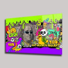 Steelartdec Graffiti Sanatı Benjamin Franklin ve 100 Dolar Cam Tablo – Pop Art Yatay Duvar Dekoru