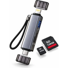 Deanb Type-C Lightning Çift Girişli Sd Tf Kart Okuyucu USB Otg iPhone Android Hafıza Kartı Adaptörü