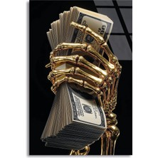 Steelartdec Altın Iskelet ve Dolar Cam Tablo – Para Temalı Duvar Dekoru