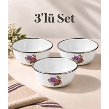 Qussine Emaye Çorba Kase Kahvaltılık Hoşaflık Çerezlik Kase Saklama 14 cm 3 Adet Mor Gül
