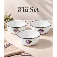 Qussine Emaye Çorba Kase Kahvaltılık Hoşaflık Çerezlik Kase Saklama 14 cm 3 Adet Pembe Gül