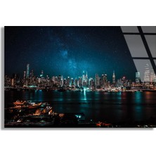 Steelartdec Sahil Şehri Gece Cam Tablo