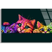 Steelartdec Renkli Kediler Pop Art Cam Tablo