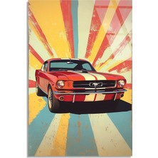 Steelartdec Kırmızı Mustang Retro Cam Tablo