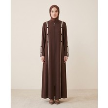 Kadın Biye ve Düğme Detaylı Fermuarlı Büyük Beden Tesettür Ferace Abaya