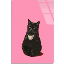 Steelartdec Kahveli Siyah Kedi Cam Tablo