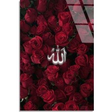 Steelartdec Kırmızı Güller Allah Yazısı Cam Tablo