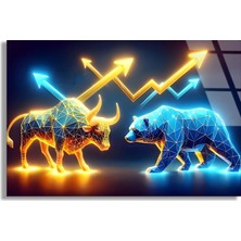 Steelartdec Neon Boğa Ayı Grafiği Cam Tablo
