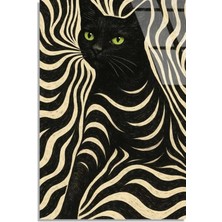 Steelartdec Siyah Kedi Zebra Deseni Cam Tablo