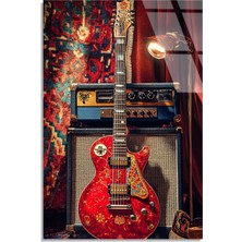 Steelartdec Kırmızı Elektro Gitar Cam Tablo