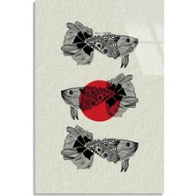 Steelartdec Japon Balıkları Çizim Cam Tablo