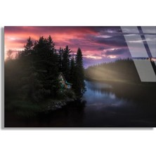 Steelartdec Orman Adası Gölü Cam Tablo
