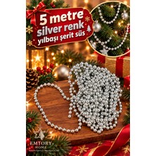 Emtory Home 5 Metre Silver Şerit Toplu Yılbaşı Ağaç Süsü - Yılbaşı Dekor -  Yılbaşı Süsleme Boncuk Şerit 6mm