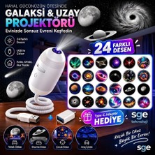 Sge Teknoloji 24 Farklı Desenli USB LED Projektör Gece Lambası 360 Derece Ayarlanabilir Yıldız Galaksi