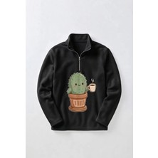 Afc Studio Unisex %100 Pamuk Dik Yaka Yarım Fermuarlı Sweatshirt