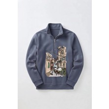 Afc Studio Unisex %100 Pamuk Dik Yaka Yarım Fermuarlı Sweatshirt