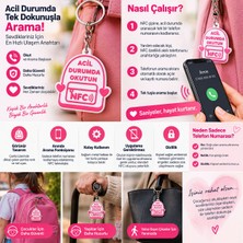 3D Depom Nfc Akıllı Acil Durum Anahtarlığı - Beyaz / Pembe Çanta Süsü ve Güvenlik Etiketi - Okut ve Ara