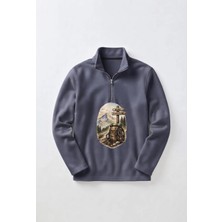 Afc Studio Unisex %100 Pamuk Dik Yaka Yarım Fermuarlı Sweatshirt