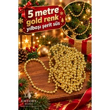 Emtory Home 5 Metre Gold Şerit Toplu Yılbaşı Ağaç Süsü - Yılbaşı Dekor - Yılbaşı Süsleme Boncuk Şerit 6mm