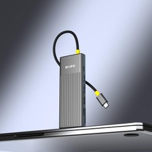 Str Store SW-U712 10 In 1 Gri Metal 2xhdmı 4K 60Hz, 100W Pd, RJ45 Gigabit, 3xusb-A, 1xtype-C Data, Sd/tf Type C Hub Adaptör
