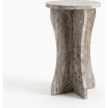 Adomar Marble Gümüş Traverten Kıvrımlı Ayaklı Yan Sehpa