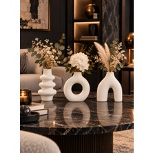 Betonmall 3'lü Dekoratif Biblo Seti Bohem Beton Vazo Obje Modern Salon Tv Ünitesi ve Konsol Süsü