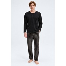 Gd Goldoremi Erkek Premium %100 Pamuklu Çizgili Rahat Kalıp Uzun Kollu Pijama Takım