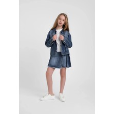 Escabel Kız Çocuk 4-14 Yaş Taşlı Denim Şort Etek Mavi