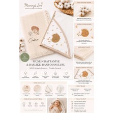 Mummys Love Gots Etiketli Erkek Çocuk Muslin Battaniye ve Başlıklı Banyo Havlusu - %100 Organik Pamuk - Ekru&taş