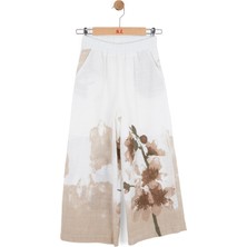 Nk Kids Kız Çocuk 8-14 Yaş Desenli Keten Palazzo Pantolon Krem