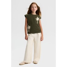 Nk Kids Kız Çocuk 8-14 Yaş Kemerli Müslin Kumaş Palazzo Pantolon Krem