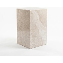 Adomar Marble Bej Mermer Küp Yan Sehpa