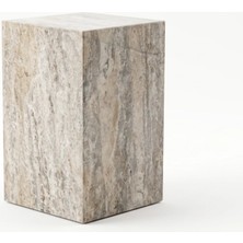 Adomar Marble Gümüş Traverten Küp Yan Sehpa