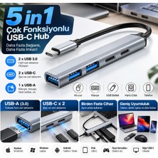 MacBook Uyumlu 5'i 1 Arada Type-C Hub – 3 USB ve 2 Type-C Pd Çoğaltıcı
