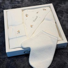 Mummys Love Erkek Bebek&çocuk 3'lü Banyo Seti - %100 Doğal Pamuk - Ekru&mavi