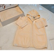 Mummys Love Erkek Bebek&çocuk 4'lü Bornoz Seti - %100 Doğal Pamuk Yıkanmış Kumaş - Bej