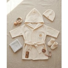 Caramel Çocuk Bornoz - Unisex Bej Renk - 2 Katlı Doğal Müslin Kumaş