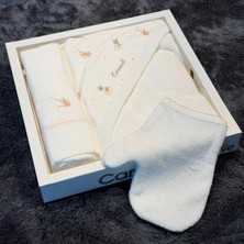 Mummys Love Kız Bebek&çocuk 3'lü Banyo Seti - %100 Doğal Pamuk - Ekru&pembe