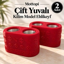 Mottopi 2 Adet Çift Kadeh Ehlikeyf,kadeh Soğutucu,kilim Motifli,termojelli,paslanmaz Çelik-Kırmızı