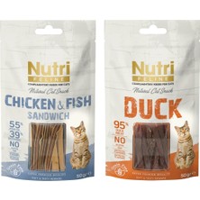 Nutri Feline 50G x 2 Kedi Ödül Atıştırmalığı %100 Doğal Ördek Eti, Ton Balığı ve Tavuk Yetişkin Kediler İçin