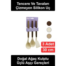 Wonara #mutfak Ergonomik Akasya Ahşap Saplı 3'lü Silikon Mutfak Seti Kepçe Kaşık Spatula Isıya Dayanıklı Tencere Tava Çizmeyen Pişirme Servis Takımı 30 cm Teflon Granit Uyumlu Bpa Içermeyen Esnek Renkli Uçlu